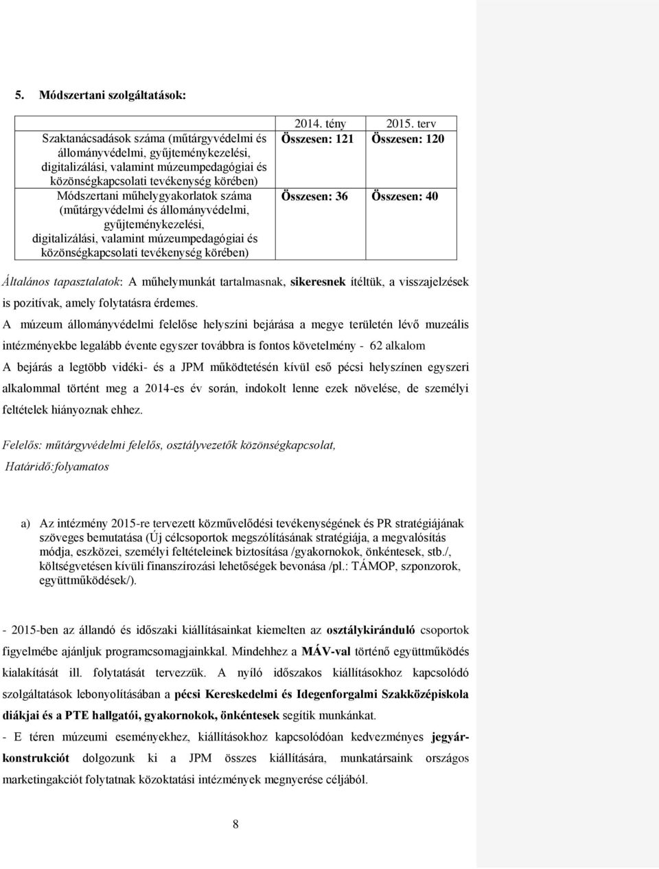 terv Összesen: 121 Összesen: 120 Összesen: 36 Összesen: 40 Általános tapasztalatok: A műhelymunkát tartalmasnak, sikeresnek ítéltük, a visszajelzések is pozitívak, amely folytatásra érdemes.