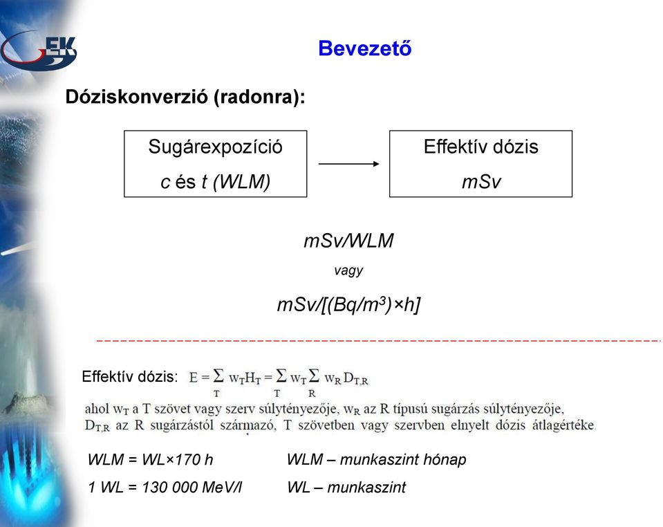 msv/[(bq/m 3 ) h] Effektív dózis: WLM = WL 170 h