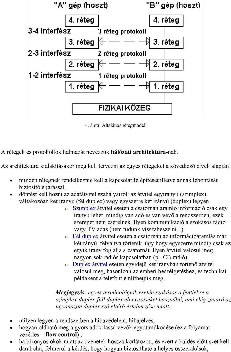 döntést kell hozni az adatátvitel szabályairól: az átvitel egyirányú (szimplex), váltakozóan két irányú (fél duplex) vagy egyszerre két irányú (duplex) legyen.