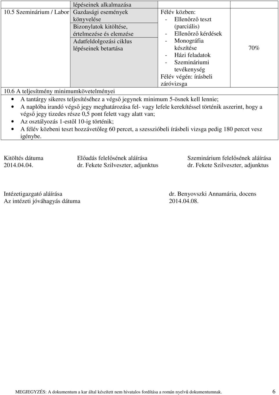 Ellenőrző kérdések - Monográfia készítése - Házi feladatok - Szemináriumi tevékenység Félév végén: írásbeli záróvizsga 10.