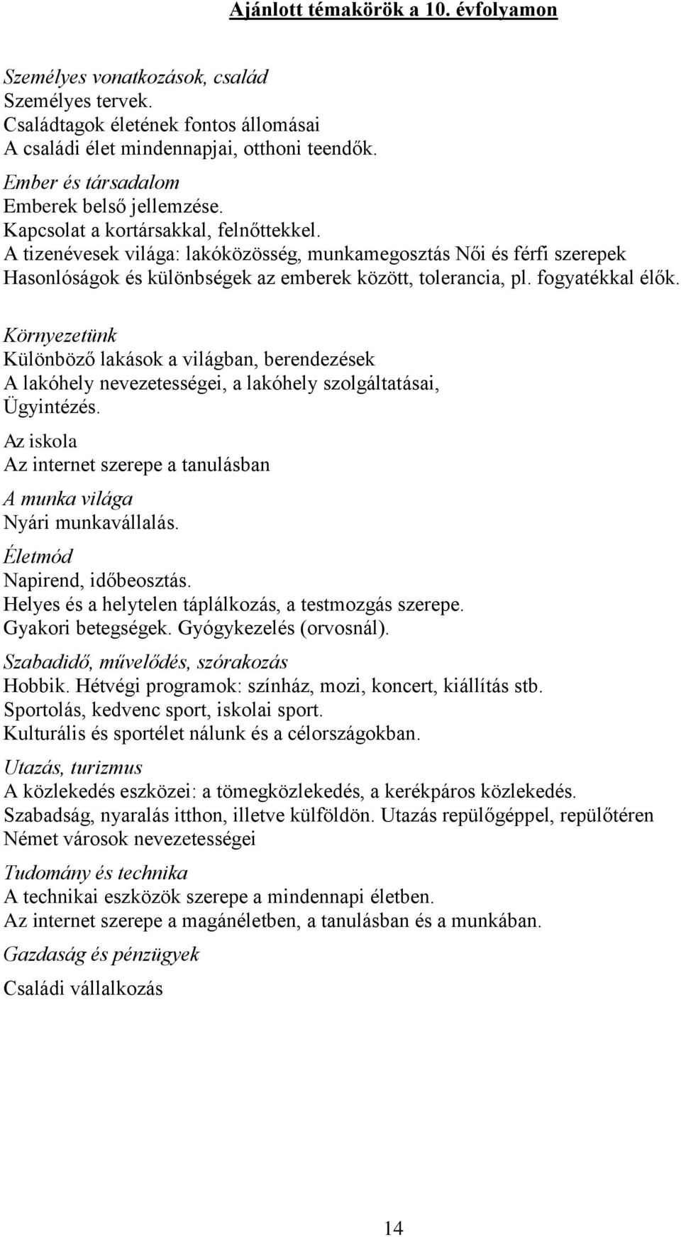 A tizenévesek világa: lakóközösség, munkamegosztás Női és férfi szerepek Hasonlóságok és különbségek az emberek között, tolerancia, pl. fogyatékkal élők.