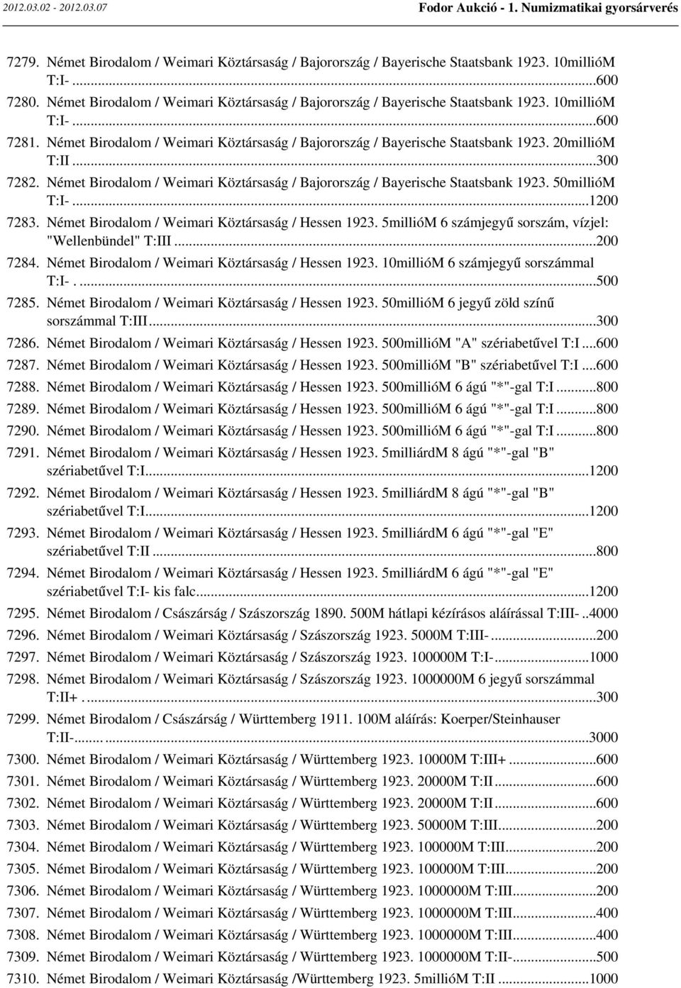 50millióM T:I-...1200 7283. Német Birodalom / Weimari Köztársaság / Hessen 1923. 5millióM 6 számjegyű sorszám, vízjel: "Wellenbündel" T:III...200 7284.