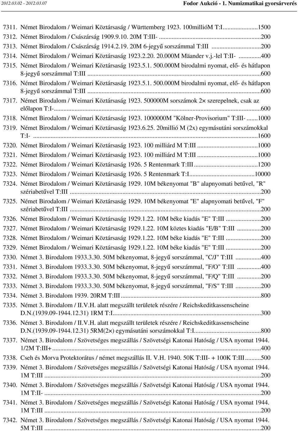000M birodalmi nyomat, elő- és hátlapon 8-jegyű sorszámmal T:III...600 7316. Német Birodalom / Weimari Köztársaság 1923.5.1. 500.000M birodalmi nyomat, elő- és hátlapon 8-jegyű sorszámmal T:III...600 7317.