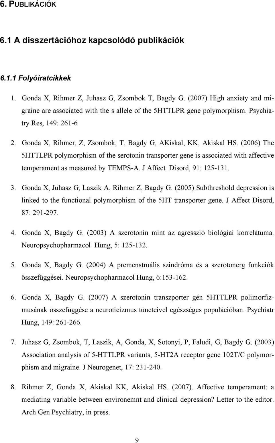 (2006) The 5HTTLPR polymorphism of the serotonin transporter gene is associated with affective temperament as measured by TEMPS-A. J Affect Disord, 91: 125-131. 3.