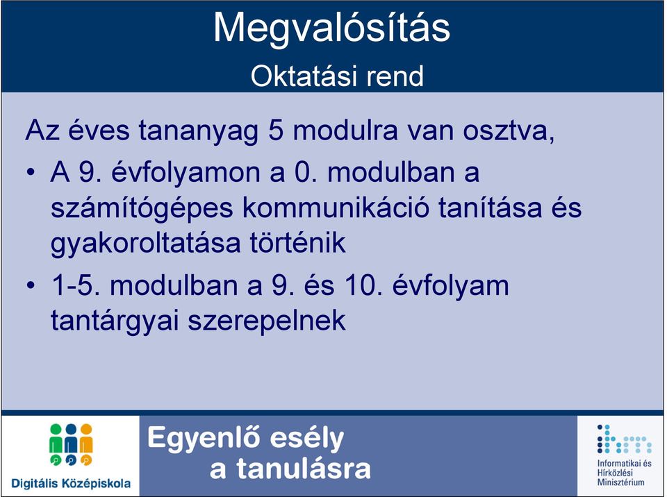 modulban a számítógépes kommunikáció tanítása és