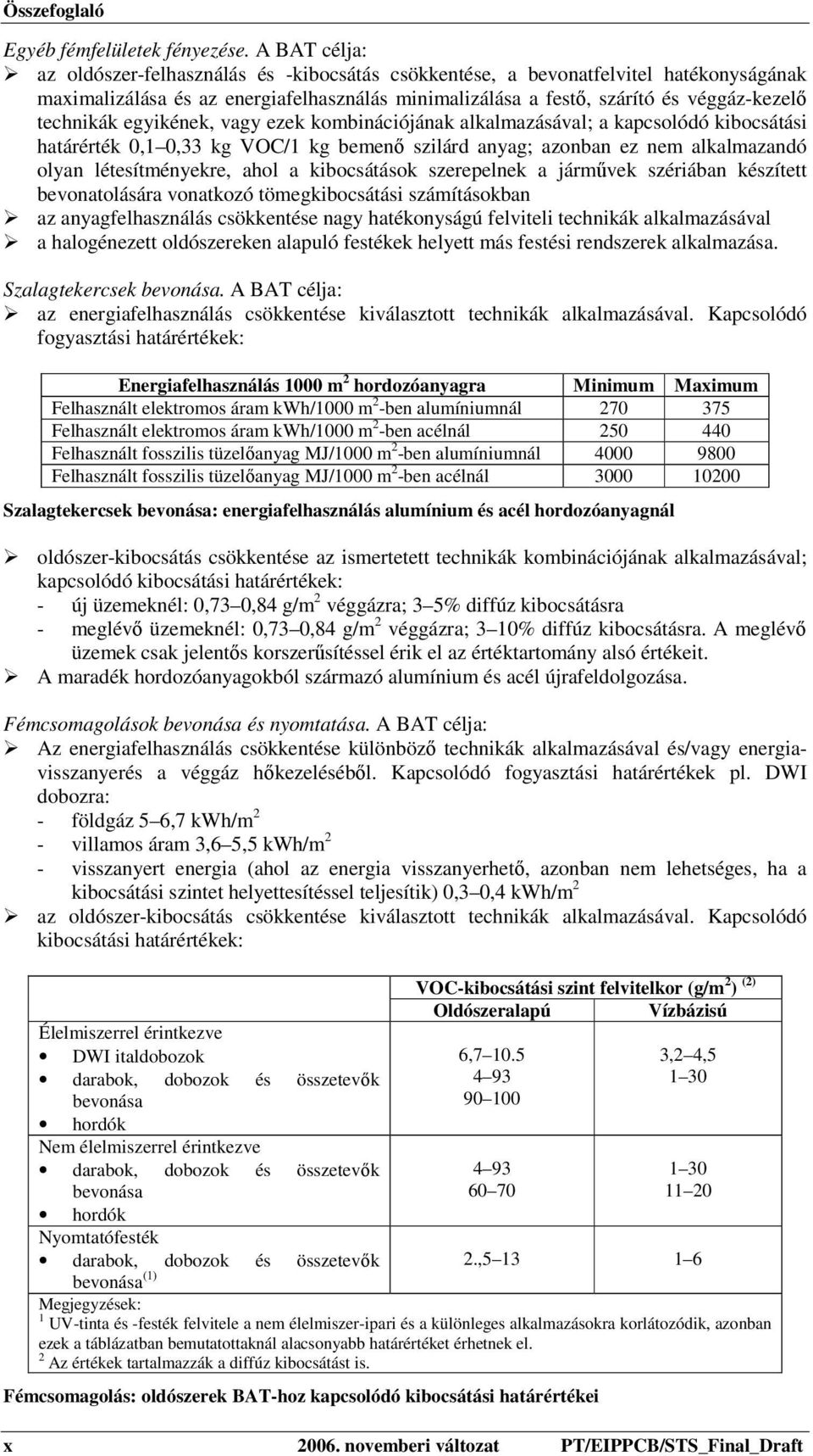 egyikének, vagy ezek kombinációjának alkalmazásával; a kapcsolódó kibocsátási határérték 0,1 0,33 kg VOC/1 kg bemenő szilárd anyag; azonban ez nem alkalmazandó olyan létesítményekre, ahol a