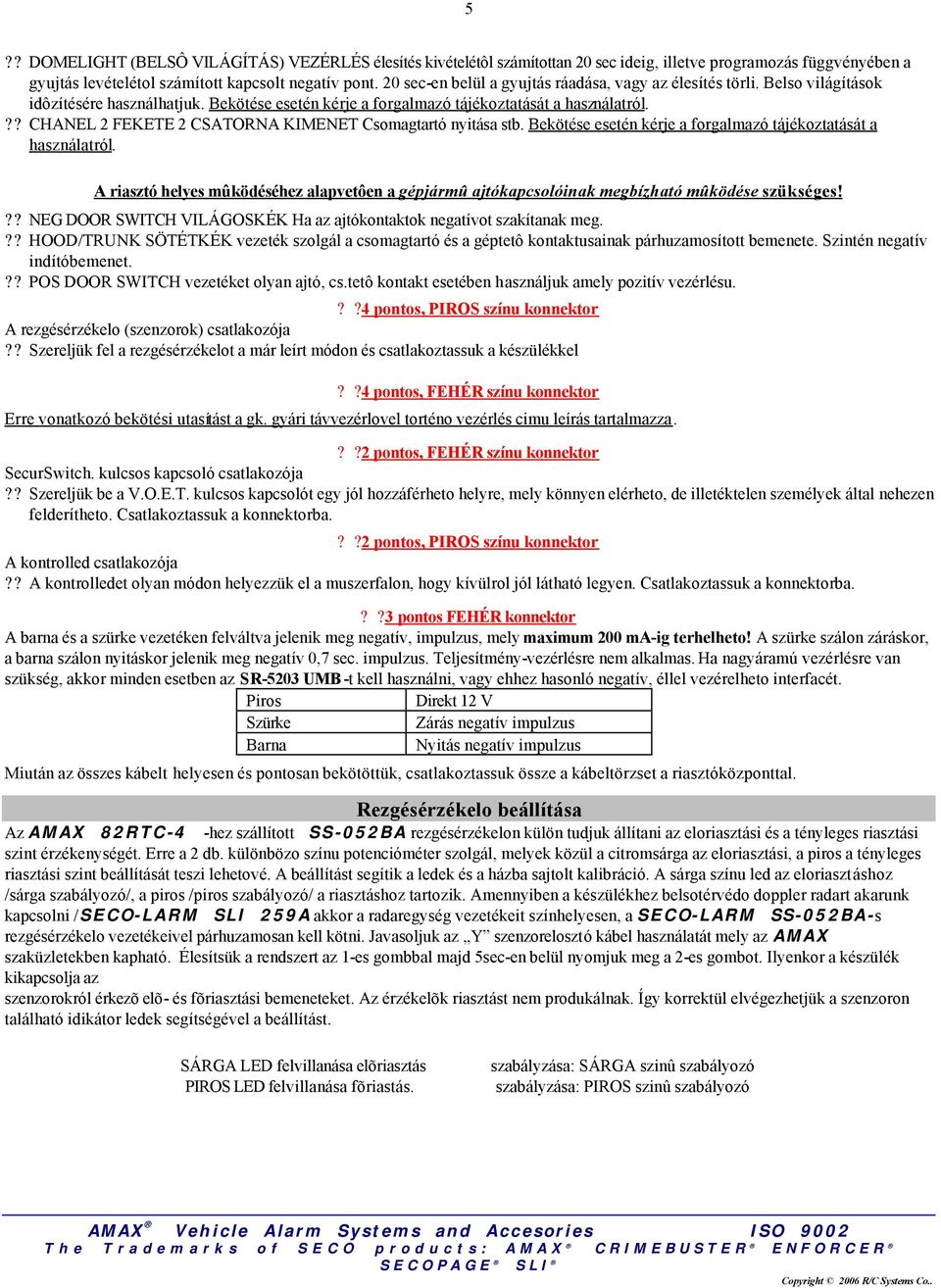 ?? CHANEL 2 FEKETE 2 CSATORNA KIMENET Csomagtartó nyitása stb. Bekötése esetén kérje a forgalmazó tájékoztatását a használatról.