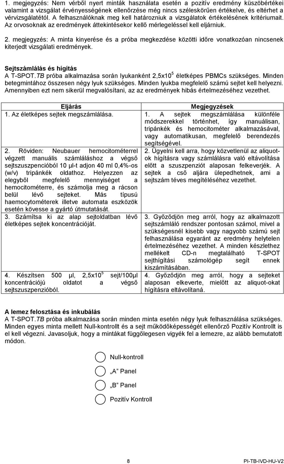 megjegyzés: A minta kinyerése és a próba megkezdése közötti időre vonatkozóan nincsenek kiterjedt vizsgálati eredmények. Sejtszámlálás és hígítás A T-SPOT.