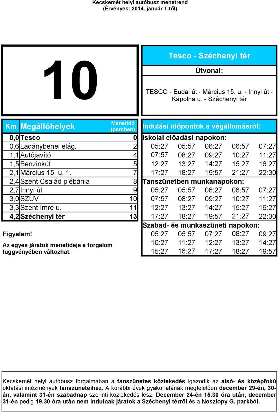 1 Autójavító 4 07:57 08:27 09:27 10