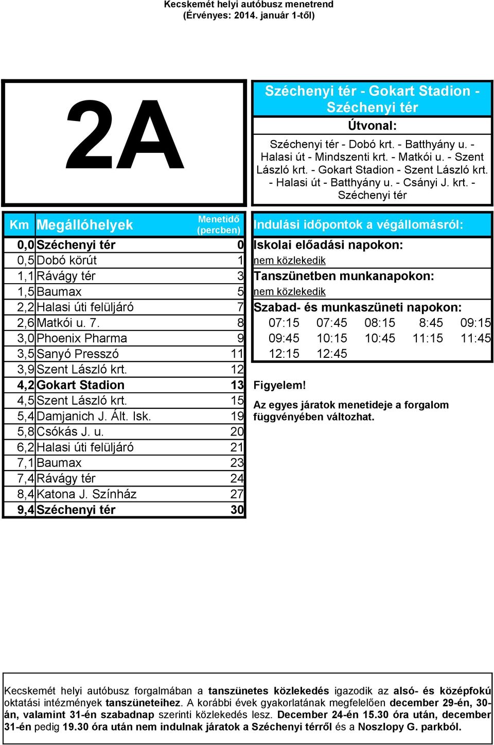 - Széchenyi tér Km Megállóhelyek 0,0 Széchenyi tér 0 Iskolai előadási napokon: 0,5 Dobó körút 1 nem közlekedik 1,1 Rávágy tér 3 Tanszünetben munkanapokon: 1,5 Baumax 5 nem közlekedik 2,2 Halasi úti