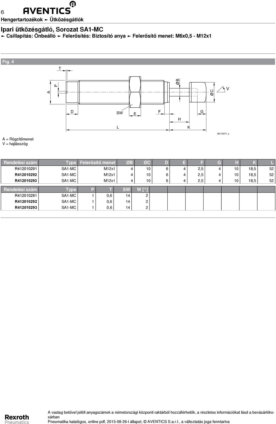 4 T P SW = Rögzítőmenet 00110471_c Rendelési szám Type elerősítő menet Ø Ø R412010291 S1-M M12x1 4 10 6 4 2,5 4 10 18,5