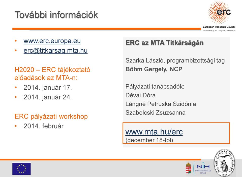 ERC pályázati workshop 2014.