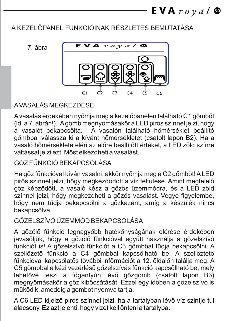 Ha a vasaló hmérséklete eléri az elre beállíttt értéket, a LED zöld színre váltással jelzi ezt. Mst elkezdheti a vasalást.