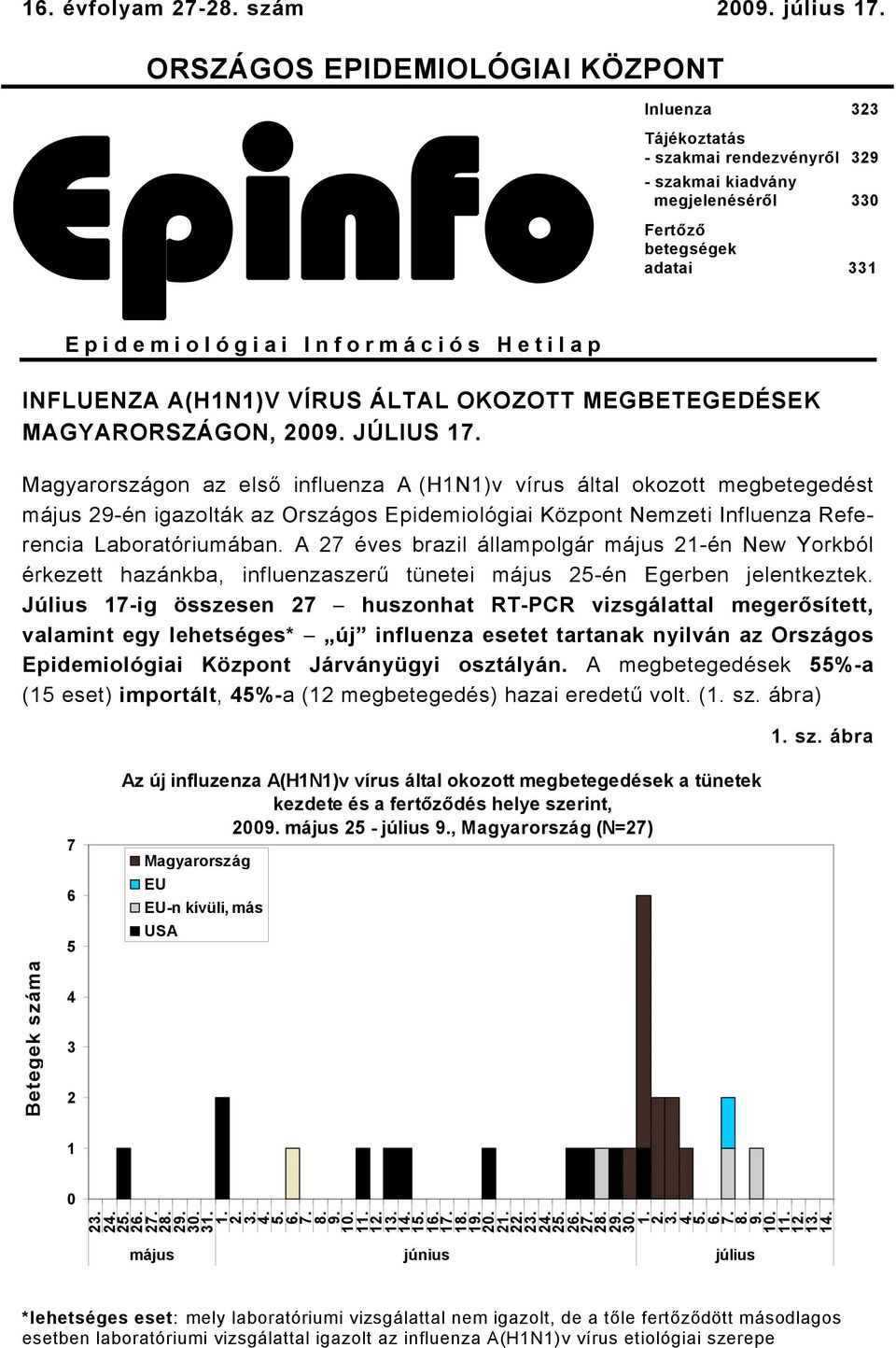 VÍRUS ÁLTAL OKOZOTT MEGBETEGEDÉSEK MAGYARORSZÁGON, 009. JÚLIUS.