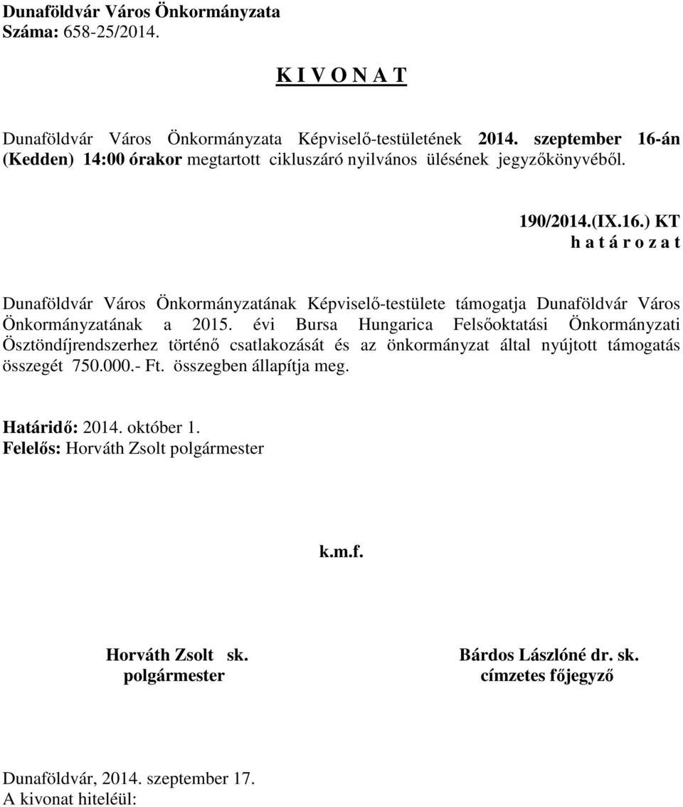 Önkormányzatának a 2015.