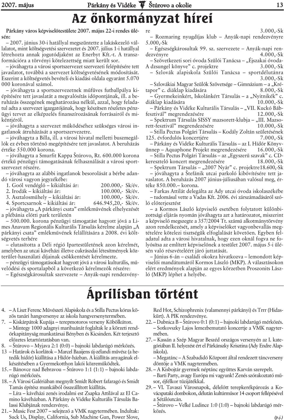 A transzformációra a törvényi kötelezettség miatt került sor. jóváhagyta a városi sportszervezet szervezeti felépítésére tett javaslatot, továbbá a szervezet költségvetésének módosítását.