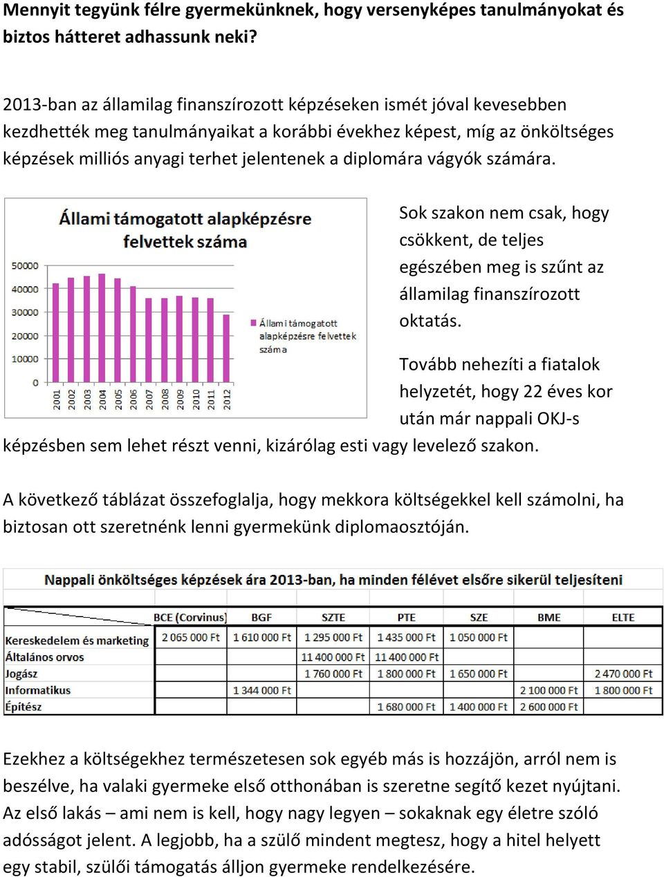 vágyók számára. Sok szakon nem csak, hogy csökkent, de teljes egészében meg is szűnt az államilag finanszírozott oktatás.