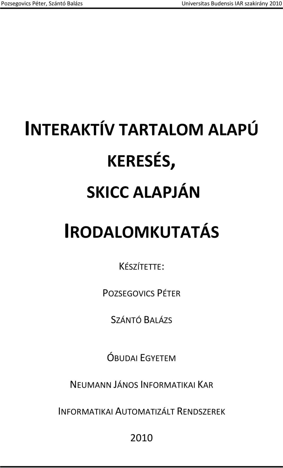 SZÁNTÓ BALÁZS ÓBUDAI EGYETEM NEUMANN JÁNOS