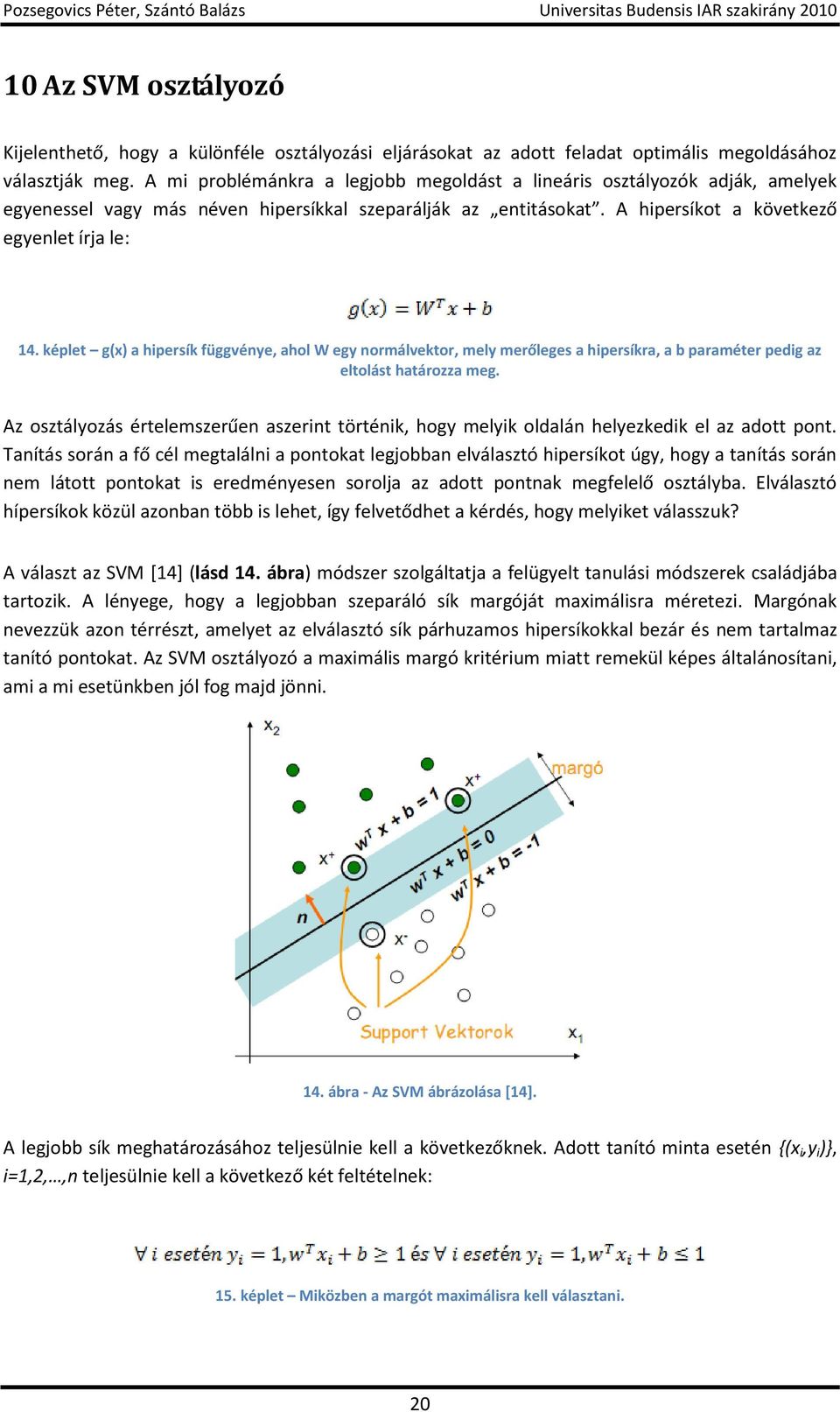 képlet g(x) a hipersík függvénye, ahol W egy normálvektor, mely merőleges a hipersíkra, a b paraméter pedig az eltolást határozza meg.