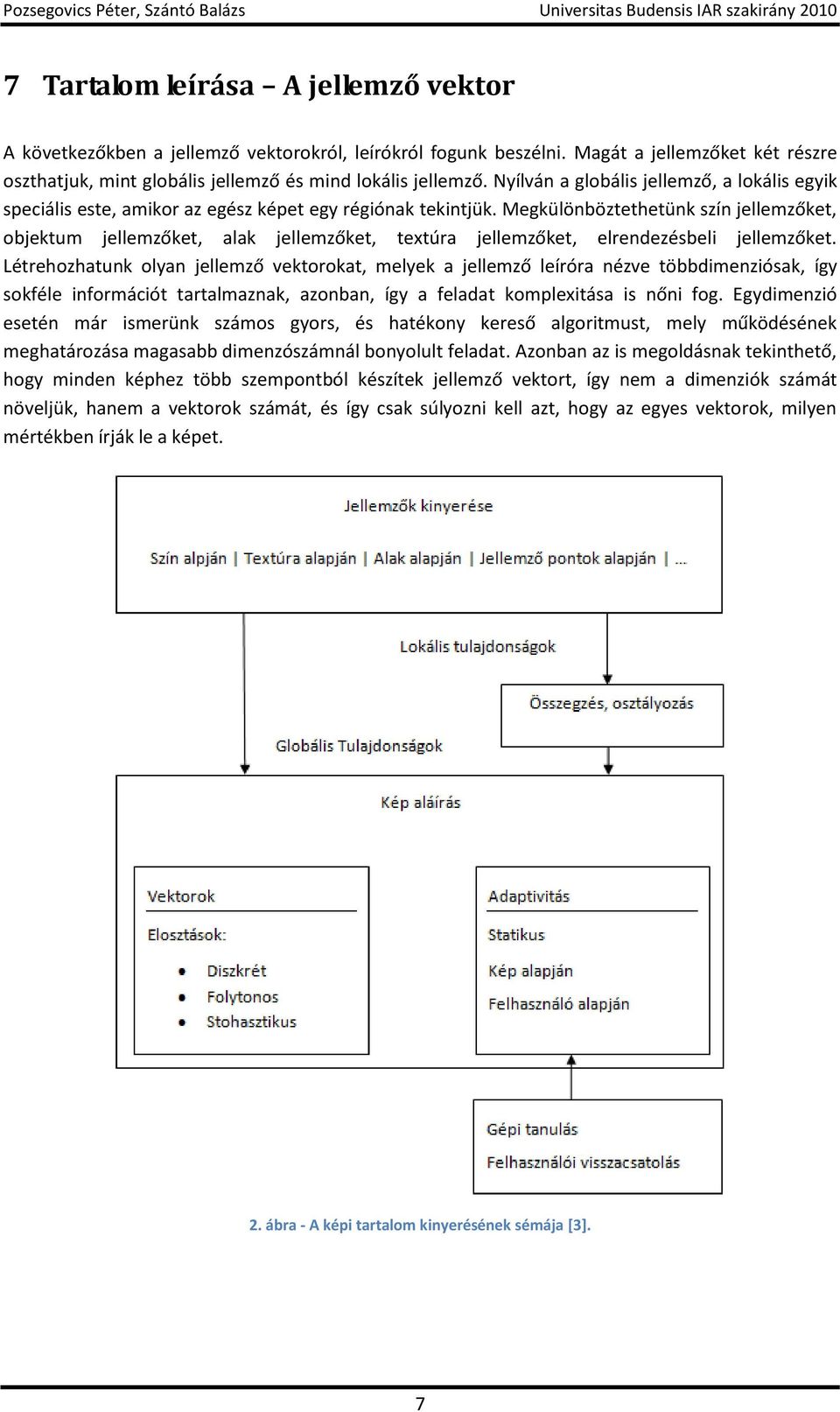 Megkülönböztethetünk szín jellemzőket, objektum jellemzőket, alak jellemzőket, textúra jellemzőket, elrendezésbeli jellemzőket.