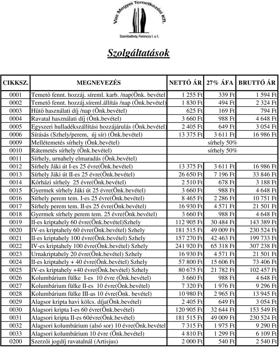 CIKKSZ. MEGNEVEZÉS NETTÓ ÁR 27% ÁFA BRUTTÓ ÁR - PDF Free Download