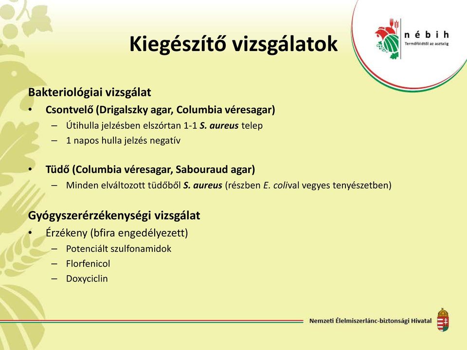 aureus telep 1 napos hulla jelzés negatív Tüdő (Columbia véresagar, Sabouraud agar) Minden