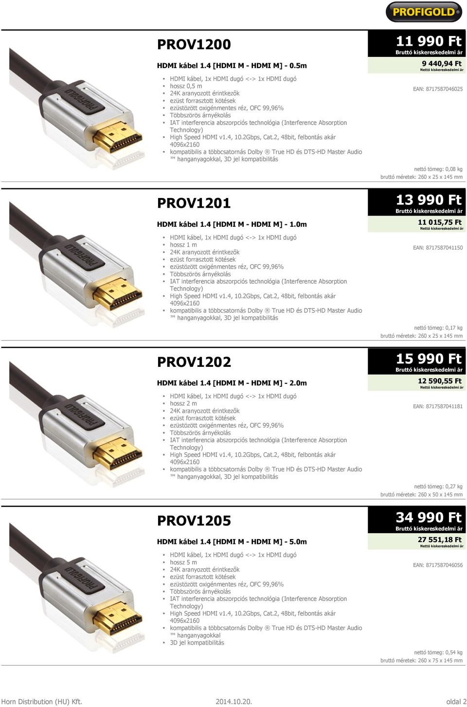 0m HDMI kábel, 1x HDMI dugó <-> 1x HDMI dugó hossz 1 m ezüstözött oxigénmentes réz, OFC 99,96% High Speed HDMI v1.4, 10.2Gbps, Cat.