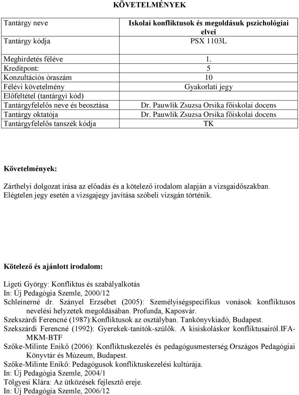 Elégtelen jegy esetén a vizsgajegy javítása szóbeli vizsgán történik. Ligeti György: Konfliktus és szabályalkotás In: Új Pedagógia Szemle, 2000/12 Schleinerné dr.