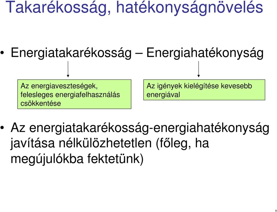 energiafelhasználás csökkentése Az igények kielégítése kevesebb