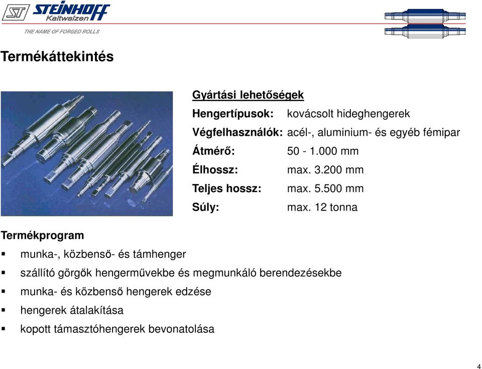 12 tonna Termékprogram munka-, közbenső- és támhenger szállító görgők hengerművekbe és megmunkáló