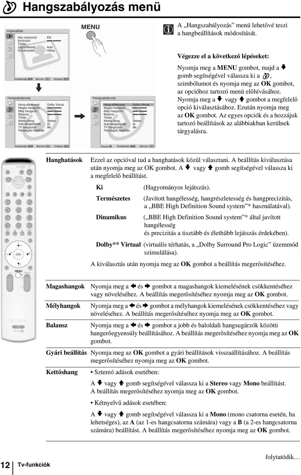 rás: OK Kilépés: MENU Dolby Virtual Stereo Ki. Be.