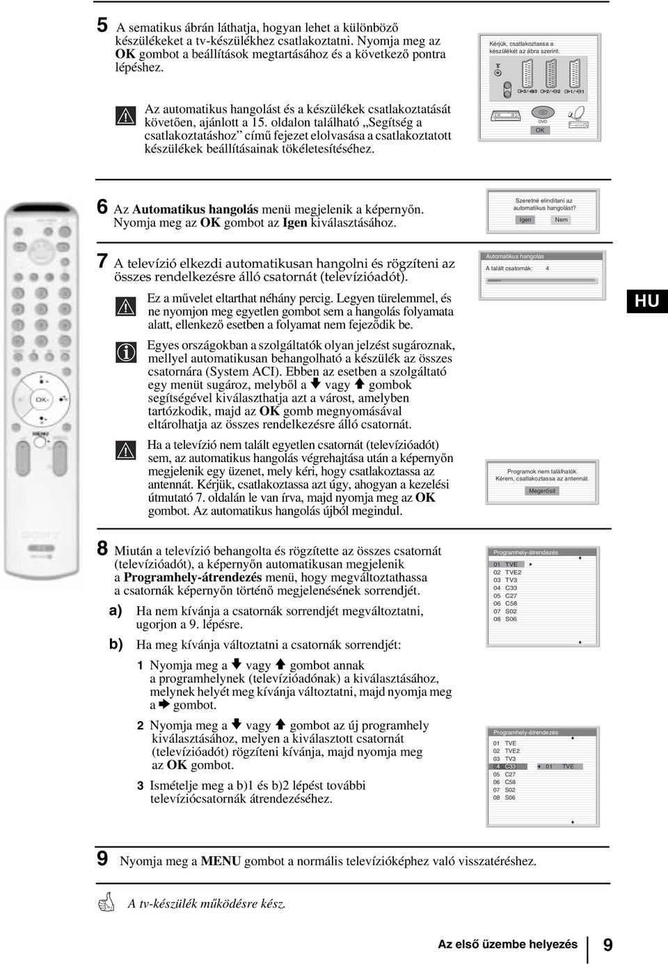 oldalon található Segítség a csatlakoztatáshoz című fejezet elolvasása a csatlakoztatott készülékek beállításainak tökéletesítéséhez. DVD OK 6 Az Automatikus hangolás menü megjelenik a képernyőn.