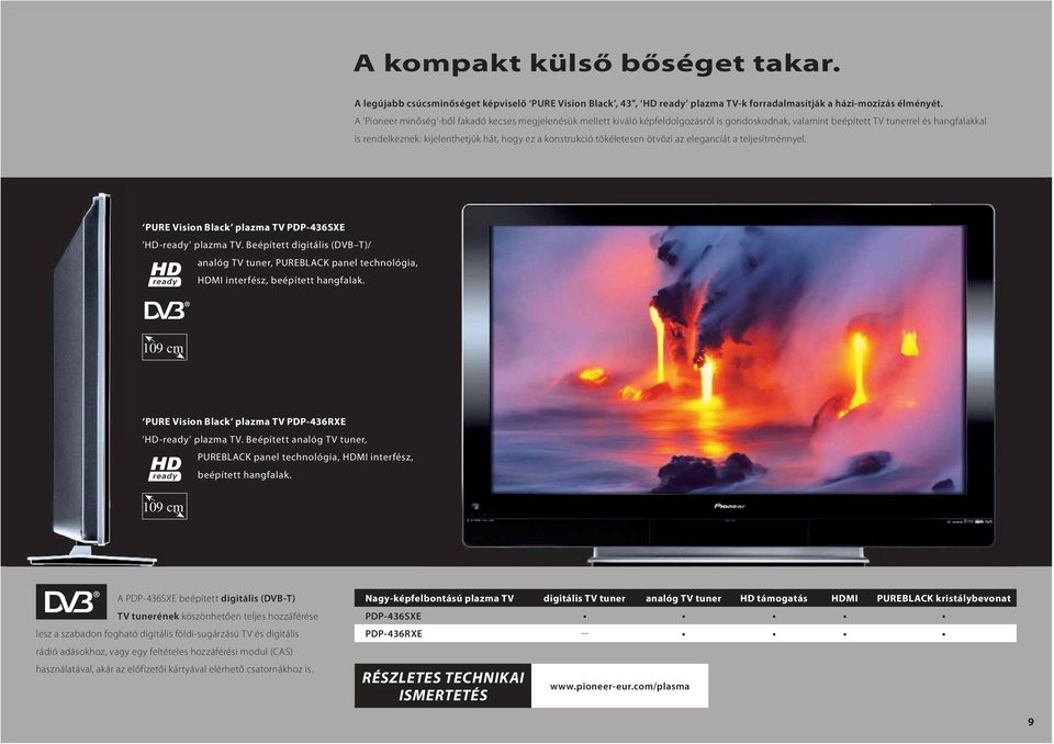 konstrukció tökéletesen ötvözi az eleganciát a teljesítménnyel. PURE Vision Black plazma TV PDP-436SXE HD-ready plazma TV.