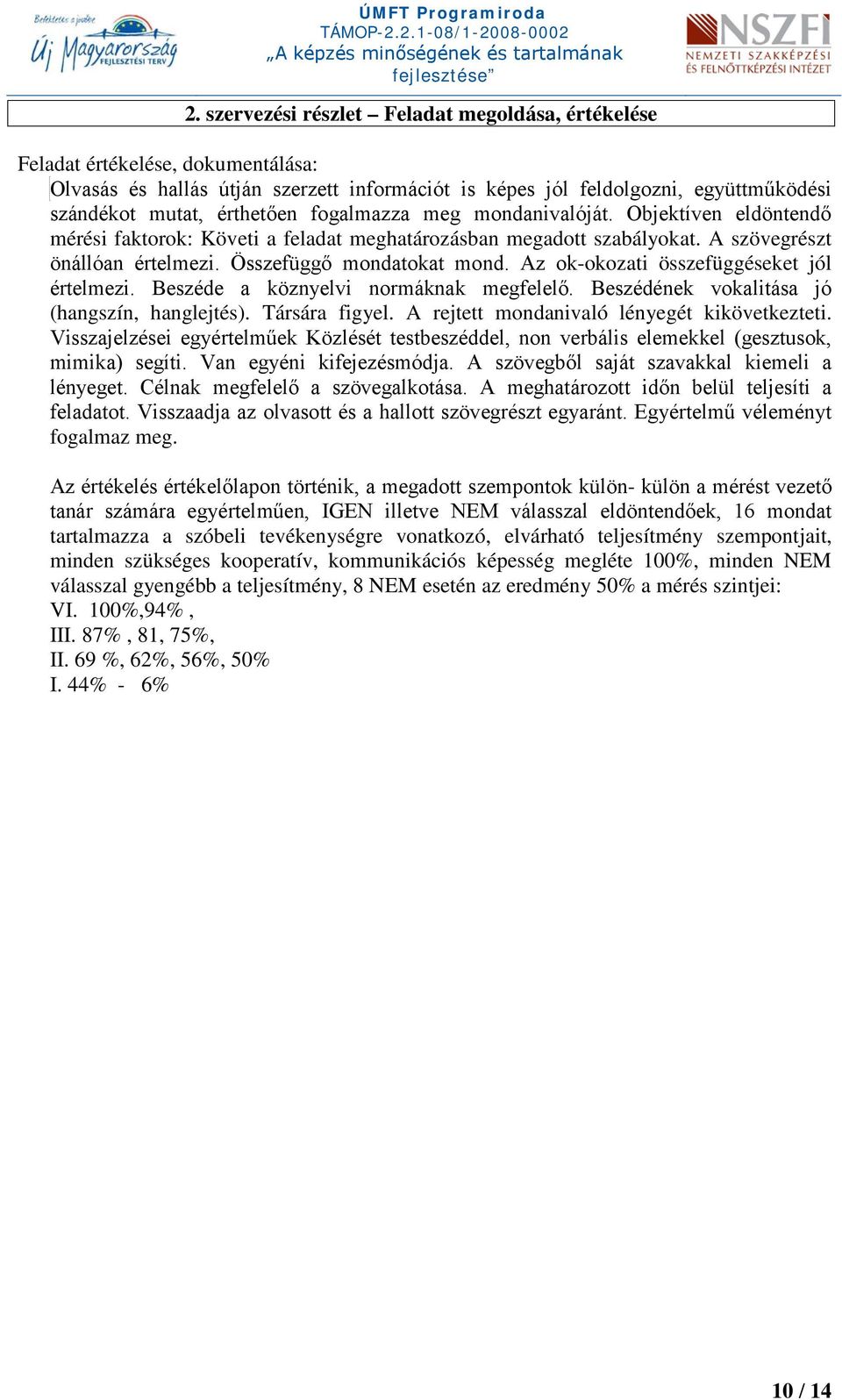 Az ok-okozati összefüggéseket jól értelmezi. Beszéde a köznyelvi normáknak megfelelő. Beszédének vokalitása jó (hangszín, hanglejtés). Társára figyel. A rejtett mondanivaló lényegét kikövetkezteti.