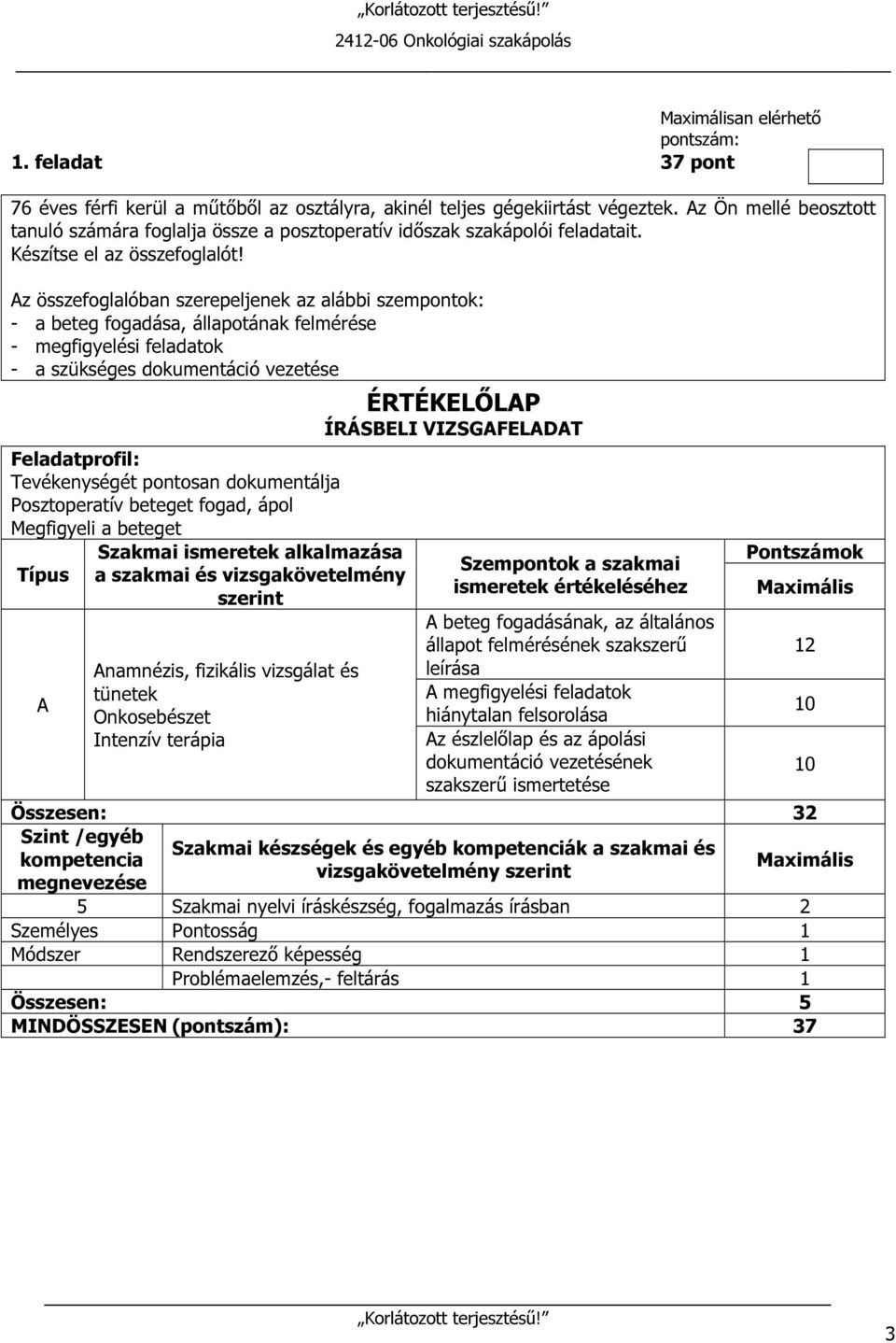 z összefoglalóban szerepeljenek az alábbi szempontok: - a beteg fogadása, állapotának felmérése - megfigyelési feladatok - a szükséges dokumentáció vezetése Tevékenységét pontosan dokumentálja