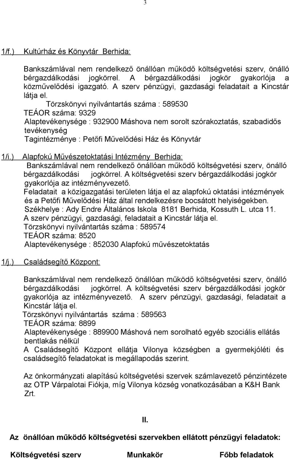 ) 1/j.) Alapfokú Művészetoktatási Intézmény Berhida: bérgazdálkodási jogkörrel. A költségvetési szerv bérgazdálkodási jogkör gyakorlója az intézményvezető.