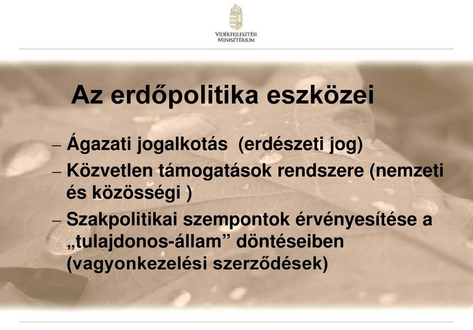 (nemzeti és közösségi ) Szakpolitikai szempontok