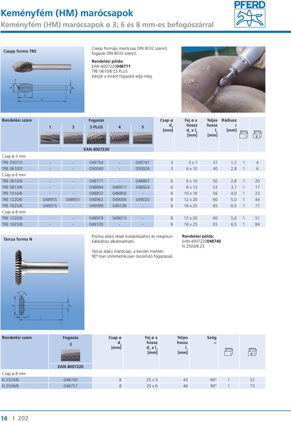 1 3 3 PLUS 4 5 Rádiusz Csap ø 3 mm TRE 0307/3 - - 049754-049747 3 3 x 7 37 1,2 1 4 TRE 0610/3 - - 050040-050026 3 6 x 10 40 2,8 1 6 TRE 0610/6 - - 048771-048801 6 6 x 10 50 2,8 1 20 TRE 0813/6 - -