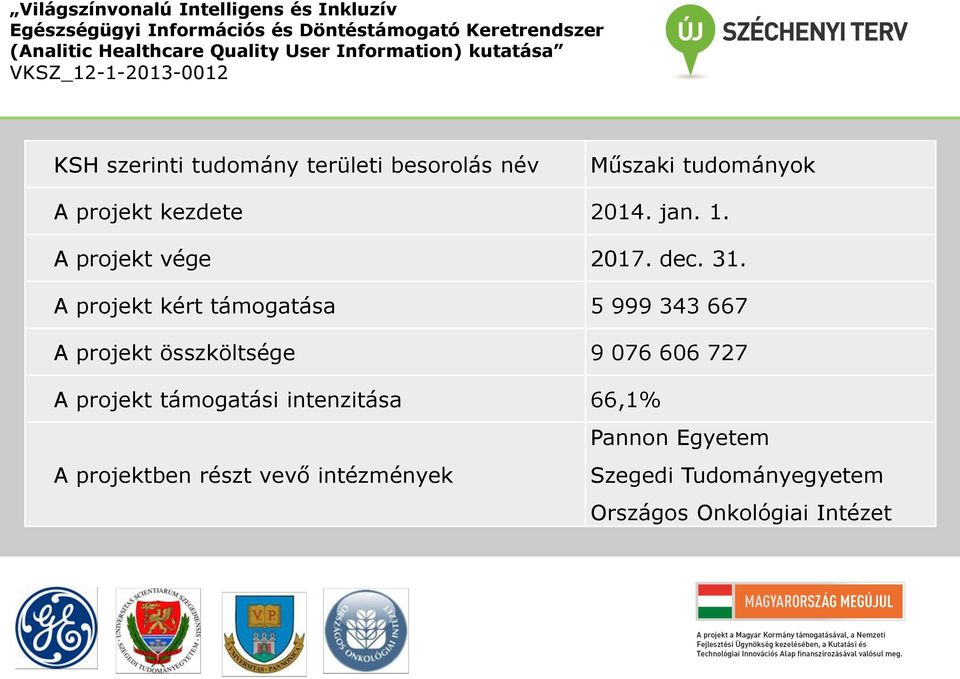 2014. jan. 1. A projekt vége 2017. dec. 31.