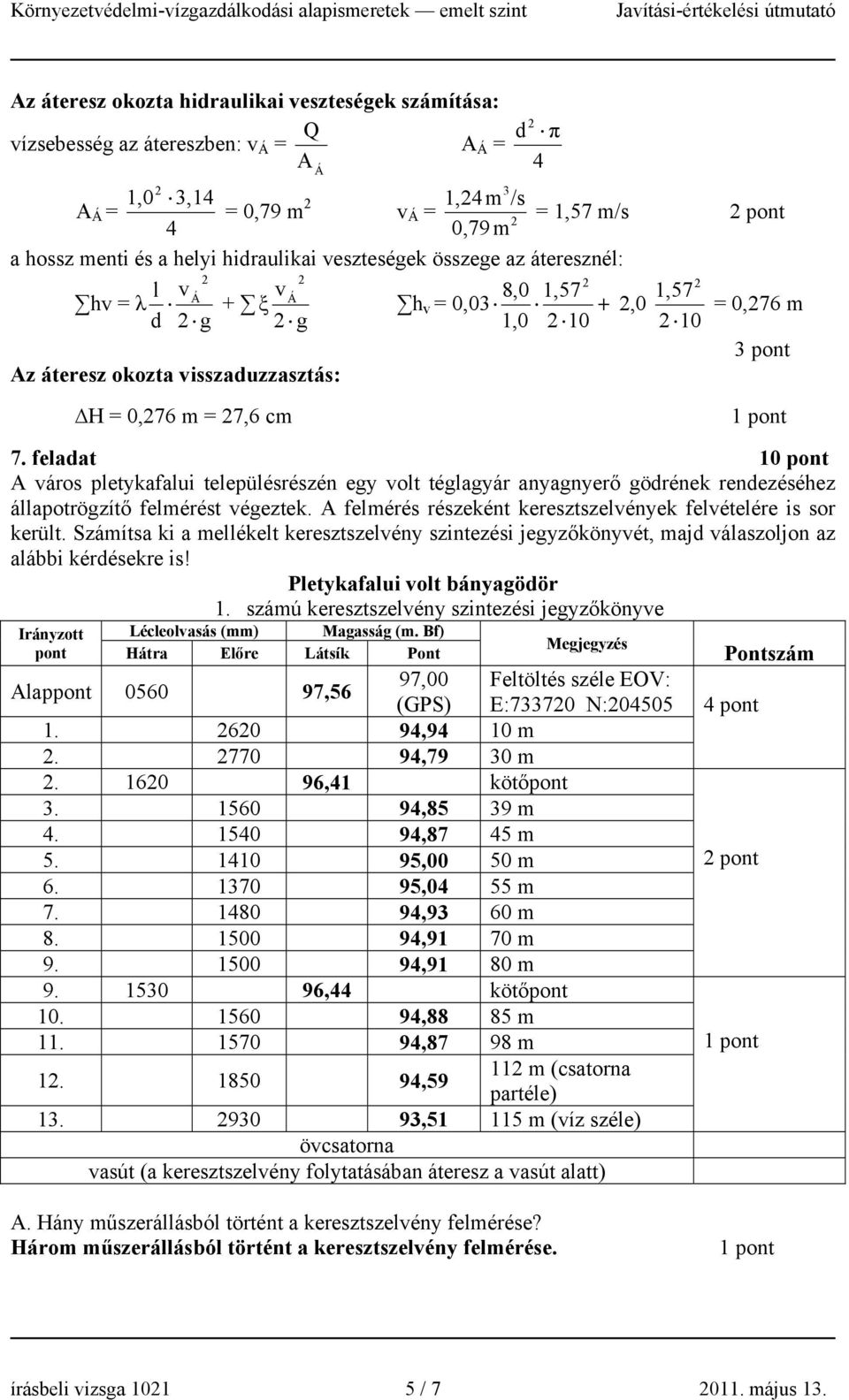 feladat 10 pont A város pletykafalui településrészén egy volt téglagyár anyagnyerő gödrének rendezéséhez állapotrögzítő felmérést végeztek.