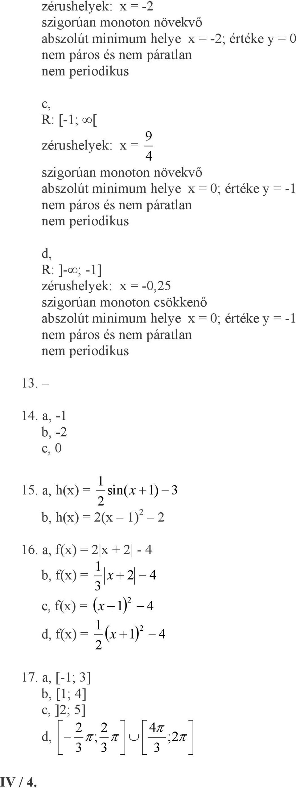 zérushelyek: x = szigorúan monoton növekvő abszolút minimum helye x = 0; értéke y = - nem páros és nem páratlan nem periodikus d, R: ]- ; -]