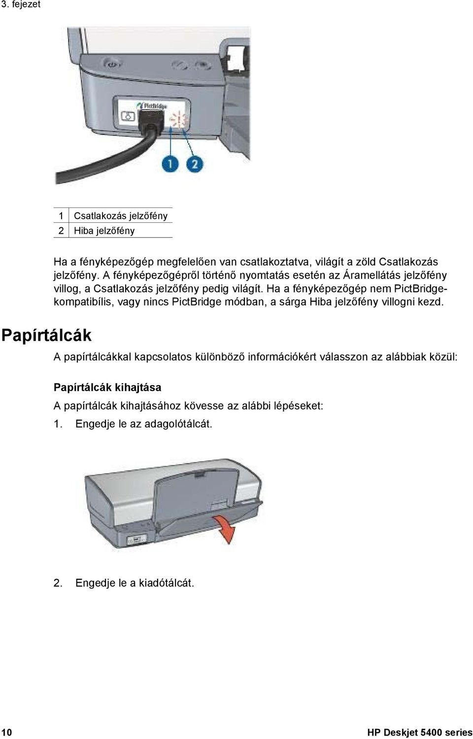 Ha a fényképezőgép nem PictBridgekompatibílis, vagy nincs PictBridge módban, a sárga Hiba jelzőfény villogni kezd.