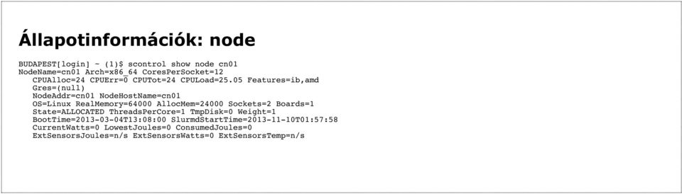05 Features=ib,amd Gres=(null) NodeAddr=cn01 NodeHostName=cn01 OS=Linux RealMemory=64000 AllocMem=24000 Sockets=2 Boards=1
