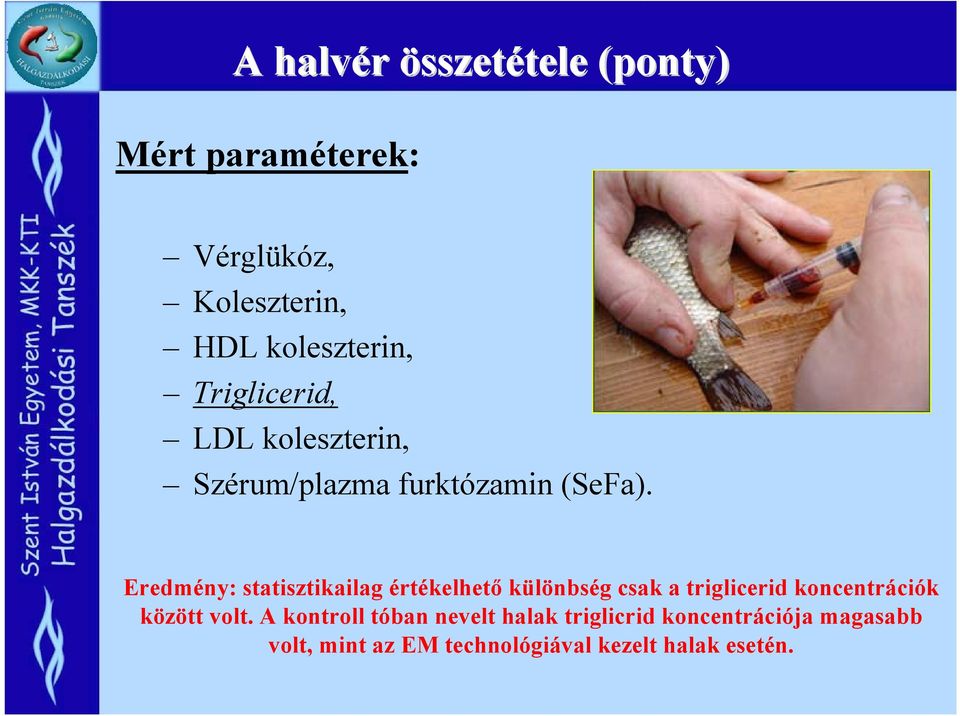 Eredmény: statisztikailag értékelhető különbség csak a triglicerid koncentrációk között