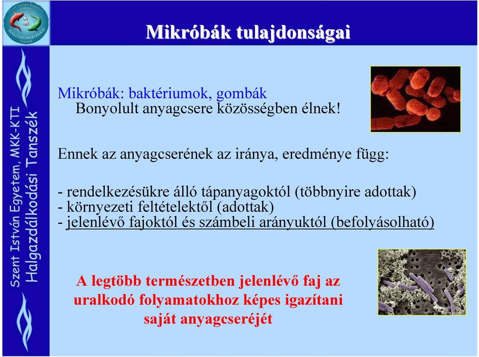 adottak) - környezeti feltételektől (adottak) -jelenlévő fajoktól és számbeli arányuktól