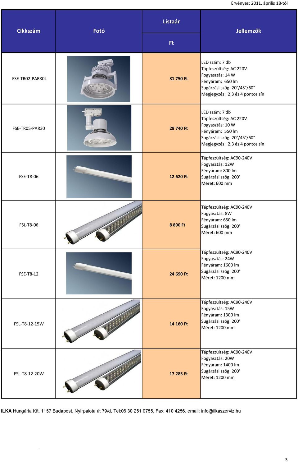 890 Fogyasztás: 8W Fényáram: 650 lm Méret: 600 mm FSE-T8-12 24 690 Fogyasztás: 24W Fényáram: 1600 lm Méret: 1200 mm