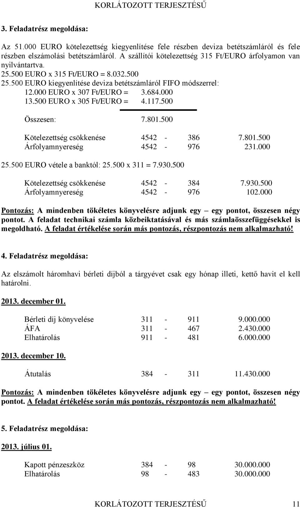 000 EURO x 307 Ft/EURO = 3.684.000 13.500 EURO x 305 Ft/EURO = 4.117.500 Összesen: 7.801.500 Kötelezettség csökkenése 4542-386 7.801.500 Árfolyamnyereség 4542-976 231.000 25.