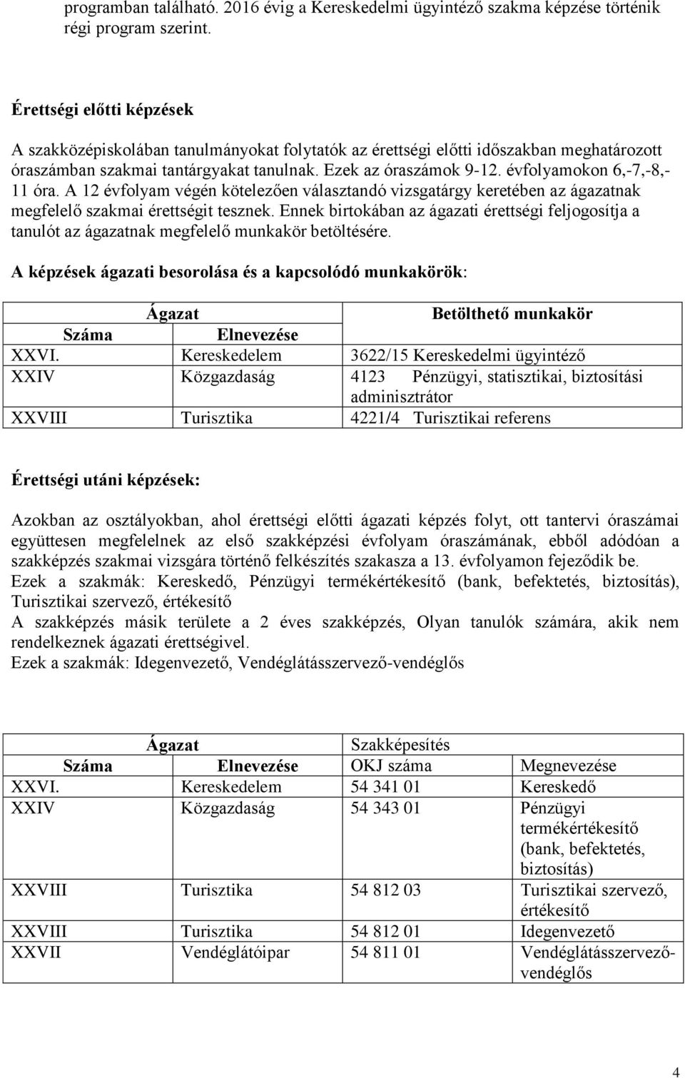 évfolyamokon 6,-7,-8,- 11 óra. A 12 évfolyam végén kötelezően választandó vizsgatárgy keretében az ágazatnak megfelelő szakmai érettségit tesznek.
