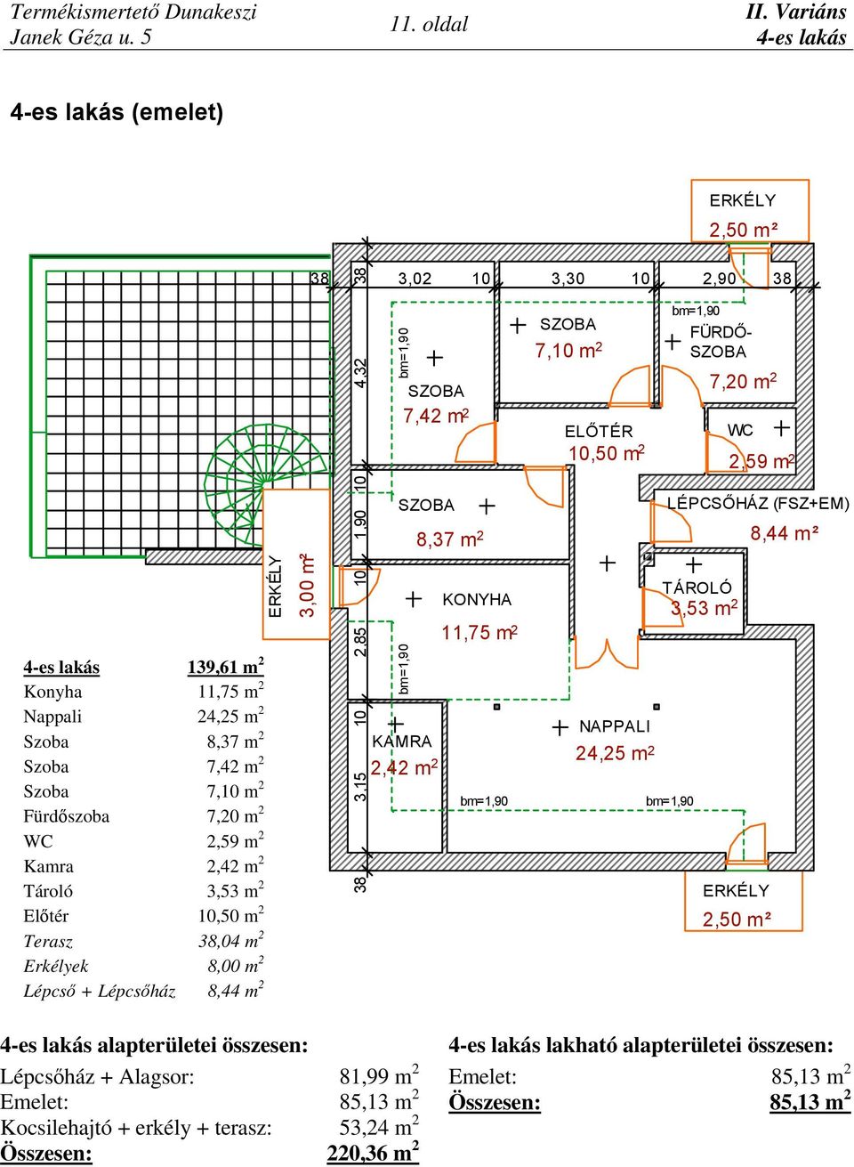 m 2 Tároló 3,53 m 2 Előtér 10,50 m 2 Terasz 38,04 m 2 Erkélyek 8,00 m 2 Lépcső + Lépcsőház 8,44 m 2 ERKÉLY 3,00 m² 38 3,02 10 3,30 10 2,90 38 38 3,15 10 2,85 10 1,90 10 4,32 38 7,42 m 2 KAMRA 2,42 m