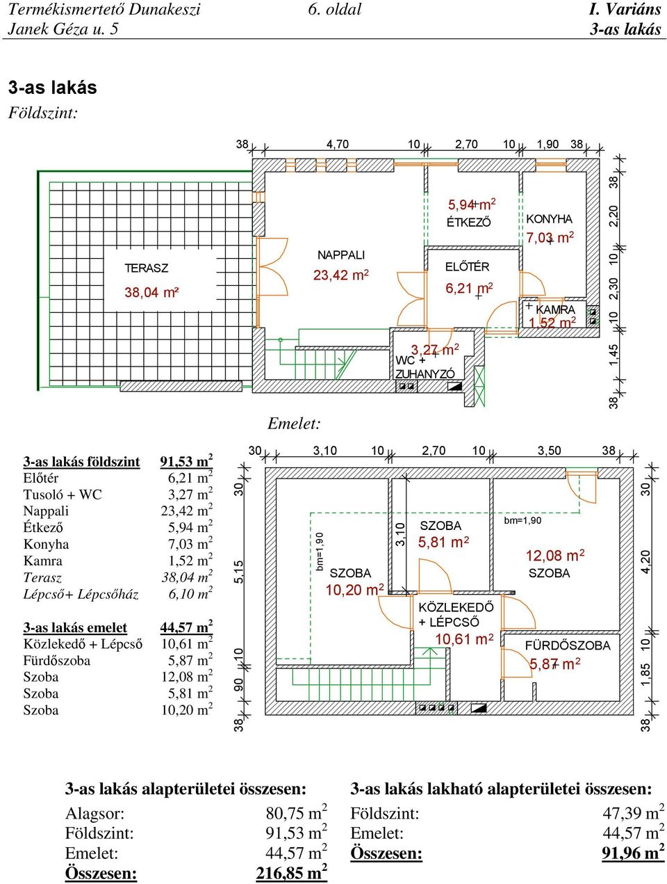 2 Kamra 1,52 m 2 Terasz 38,04 m 2 Lépcső+ Lépcsőház 6,10 m 2 3-as lakás emelet 44,57 m 2 Közlekedő + Lépcső 10,61 m 2 Fürdőszoba 5,87 m 2 Szoba 12,08 m 2 Szoba 5,81 m 2 Szoba 10,20 m 2 38 90 10 5,15